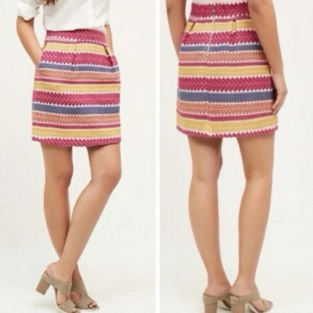 Anthropologie Nomad Morgan Carper Jacquard Mini Skirt MEDIUM Embroidered Pockets